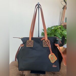 DOONEY & BOURKE Black Nylon With Brown Leather Trim Shoulder Bag